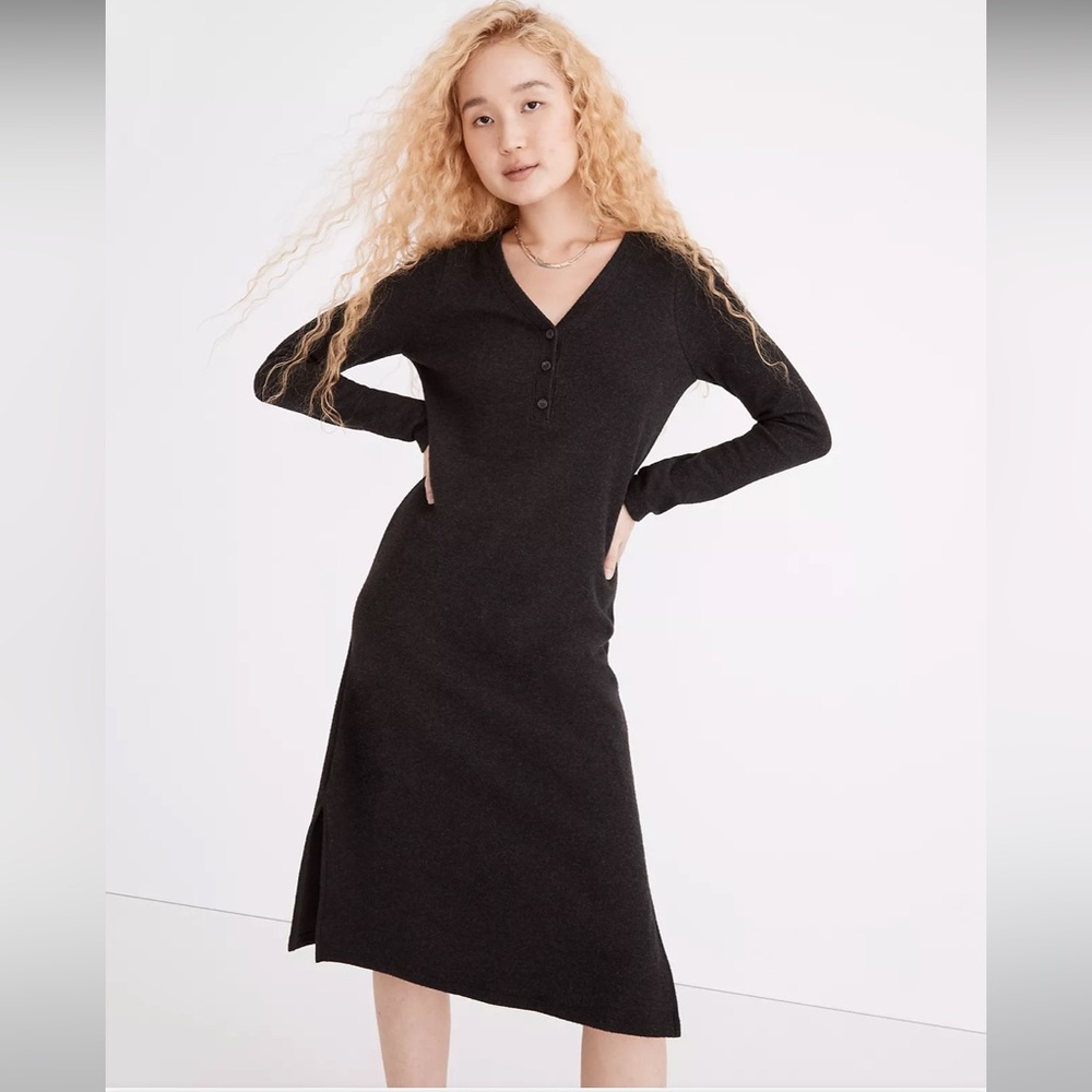 NWOT Madewell Long-Sleeve Henley Midi Dress in XS